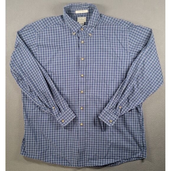 LL Bean Shirt Mens XL Blue Check Regular Fit Wrinkle Resistant Button Down 0MT78 - Picture 1 of 7
